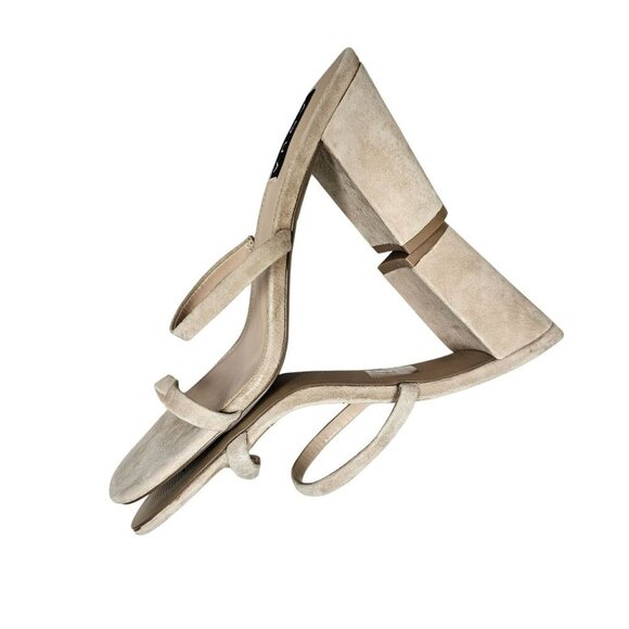 Aqua Adele Beige Suede Open Toe Strappy Block Heel Slip On Never Worn Neutral - Picture 5 of 12